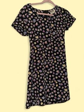 Y2K Byer Too black floral mini dress with tie waist